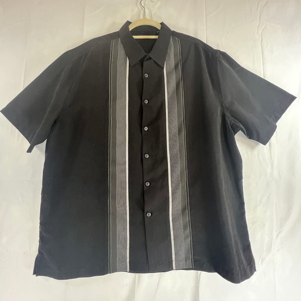 AXIST Mens XXL Black Bowling Shirt Short Sleeve Striped Camp Button Up Retro